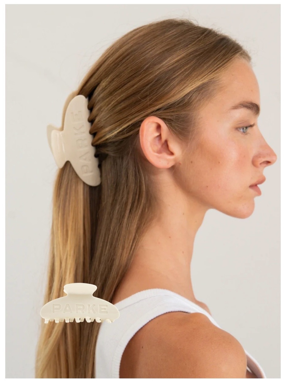 Parke Claw Clip Back To School “Cream” New In Pkg With Gray Zip Pouch